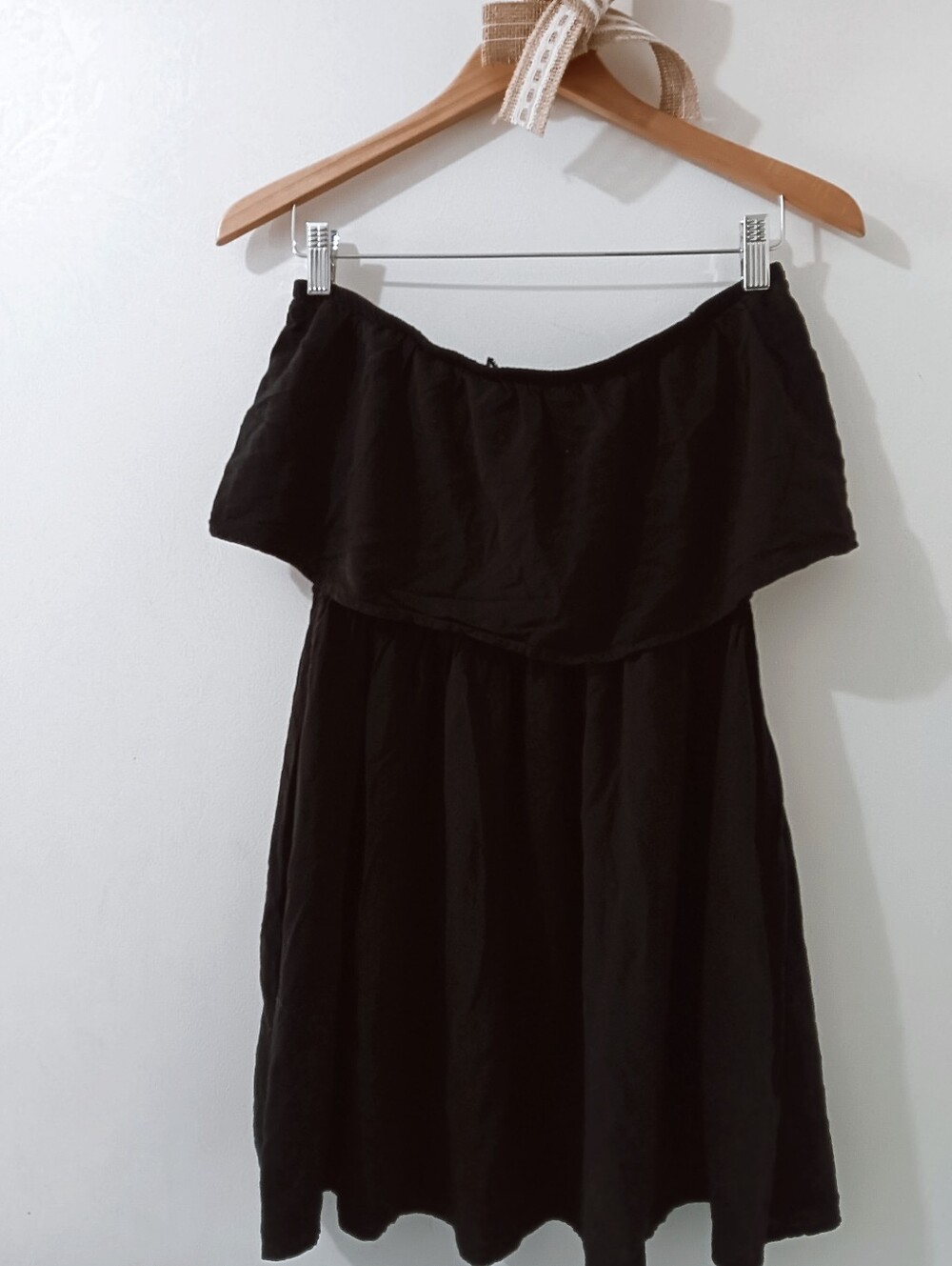 Cotton On Black Strapless Ruffle Flounce Mini Dress